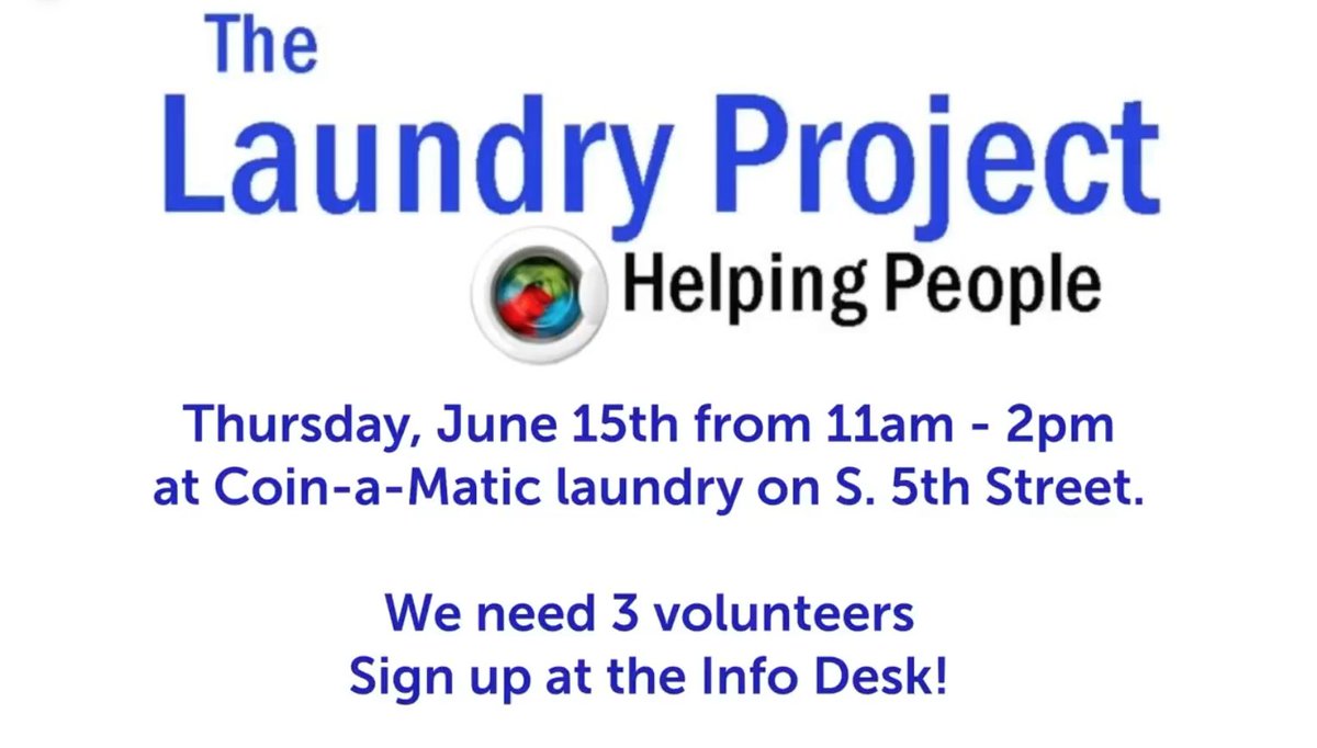 This Sunday you can learn more about next week's Laundry Project, an initiative for our church to help the community. Our next event at Coin-a-matic laundry is coming up on Thursday, June 15th.