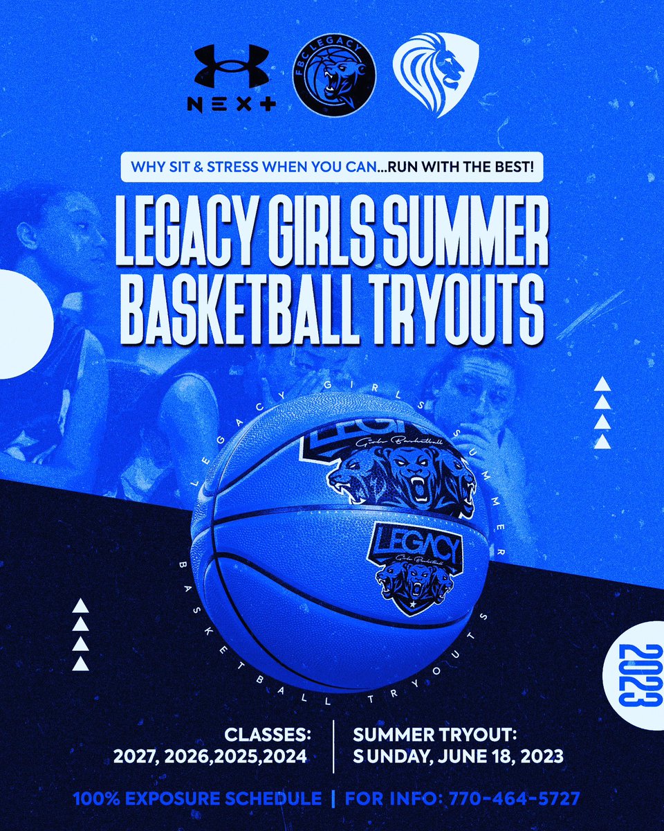 FBC LEGACY Annual SUMMER TRYOUTS! All Players Welcome. 

Finish your Travel ball season STRONG. Maximum Exposure Tournaments only! 8th-11th Grades. Run with the BEST! 

The Finest Basketball Club Legacy Division - FBC LEGACY. SAVE THE DATE: SUNDAY JUNE 18TH, 2023!!!