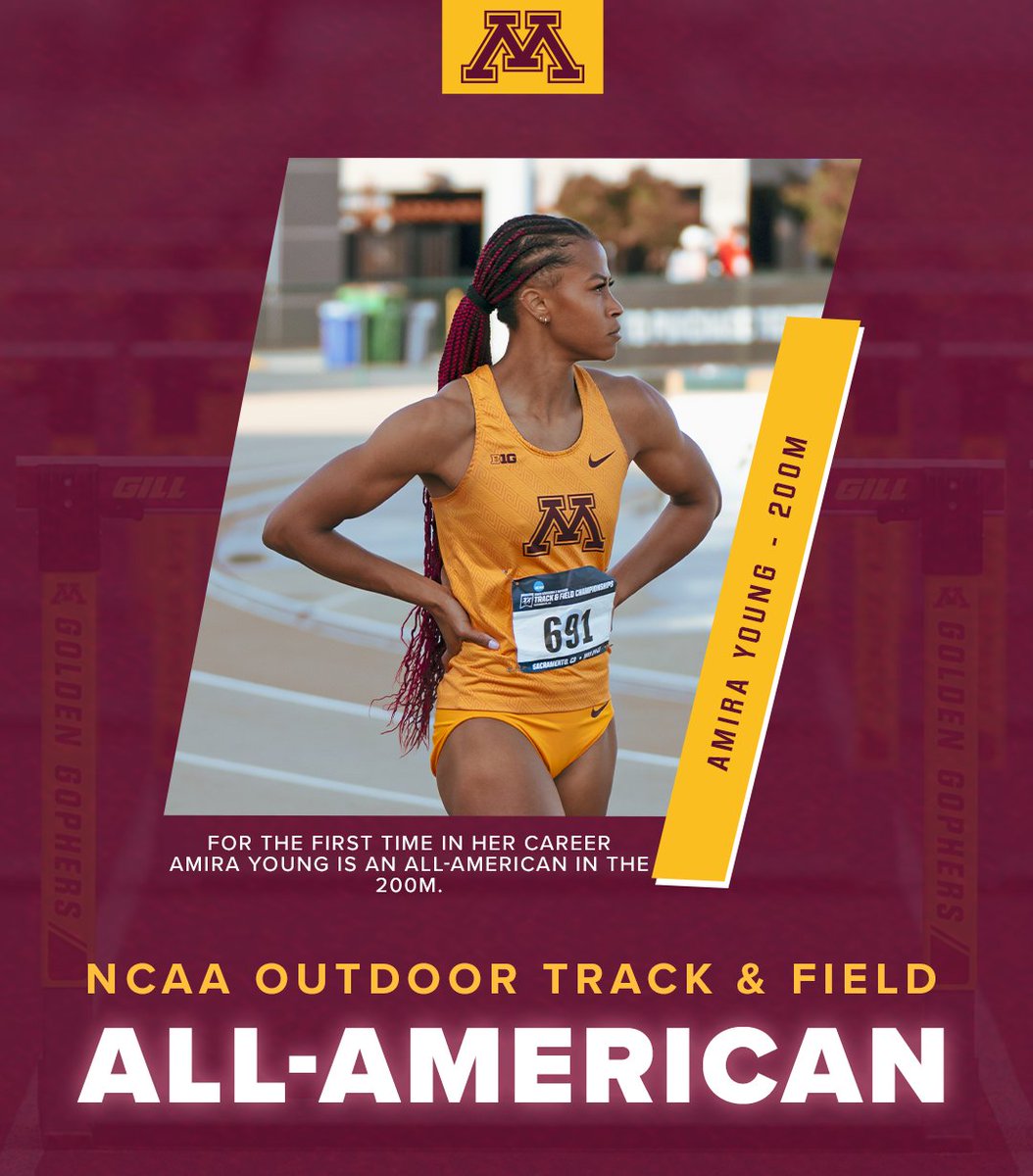 .<a href="/amiraaa_y/">Mira</a> ends her college career with an Honorable Mention All-America finish in the 200m in a time of 23.05. 

She leaves the M City as a EIGHT-TIME All-American (indoors &amp; outdoors). We're PROUD of one of the greatest #Gophers in history. 🫡💛〽️ #SkiUMah