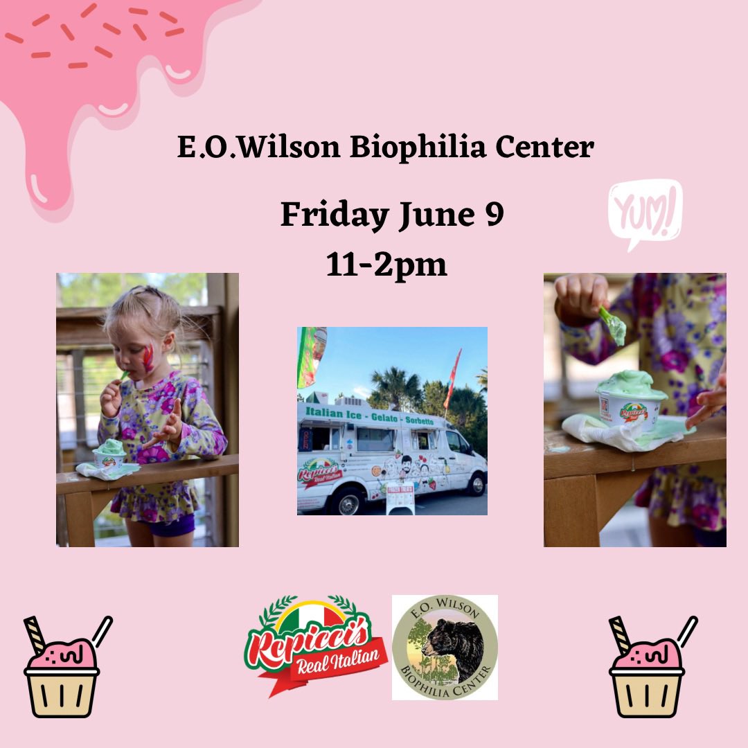 Hey y’all, it’s almost Friday, and you know what that means …. We’ll be at the E.O. Wilson Biophilia Center serving the sweetest kiddos, staff, and families their favorite Italian desserts from 11-2pm 🍧🤩🩷😋☀️!! See you tomorrow 🌈!! #bestinthepanhandel #love