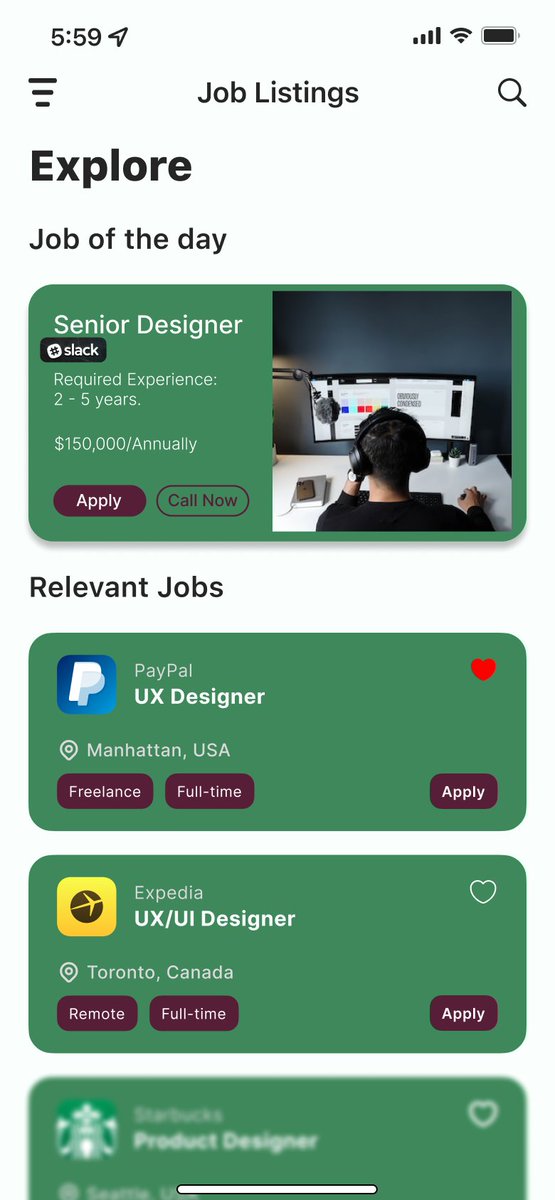 #Day50 of the #DailyUI Challenge

Task: Design Job Listing

(Any feedback is welcome)
#Ui #ux #uxdesign #100DAYSOFDESIGN #figma #designthinking #uiuxdesign #designer #dailydesign #joblisting #job #listing #careers #apply #position #employment #post #occupation #challenge #designs