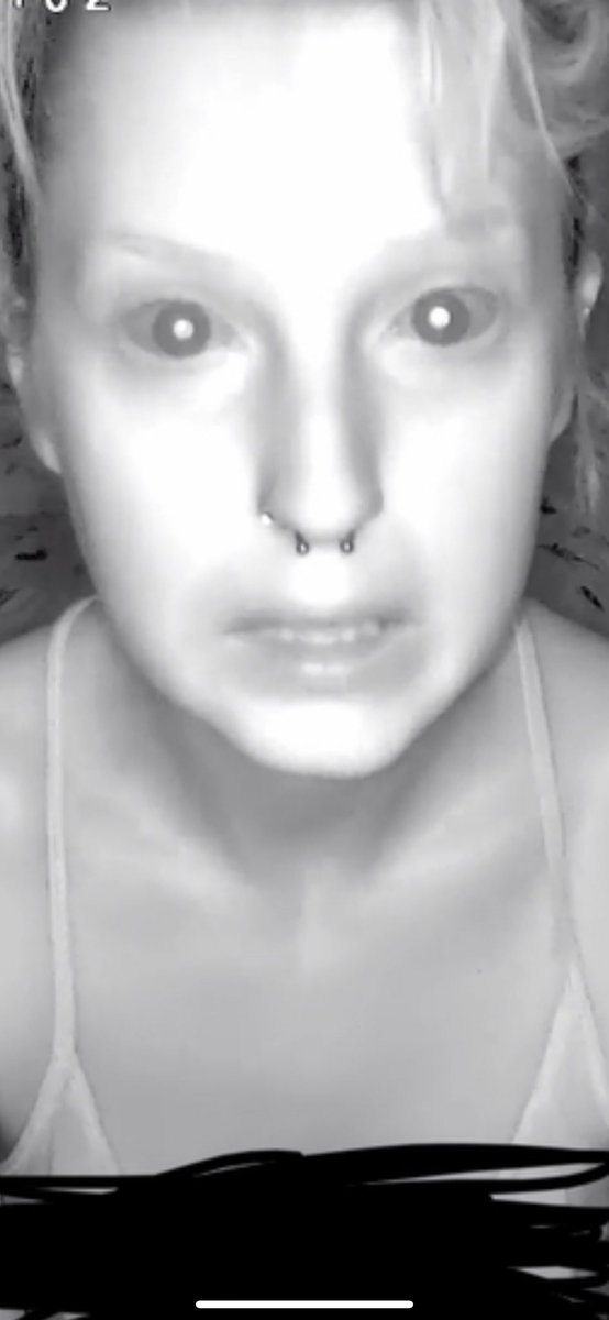 LucySmorc's tweet photo. Lookin at footage of the camera I use to watch Freddy on, which has nightvision and I get jumpscared by MYSELF??? Why the fuck do I look like this, I look like some found footage cryptid horror https://t.co/9jEVOnbBcg