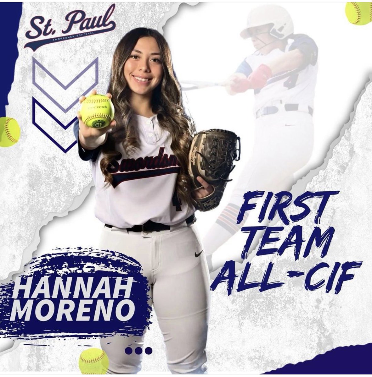 ⚔️🥎 Congratulations to <a href="/Hannah_Marie_Mo/">Hannah Moreno</a> (Jr) for being named All-CIF 1st Team for the second season in a row. <a href="/James_Escarcega/">James Escarcega 📈🏈🏀⚾️🥎 🤼🤽🏽‍♂️🏊🏼‍♀️🏌🏻⚽️</a> @jSGVNSports <a href="/emmerling_jim/">Jim Emmerling</a> <a href="/JKentris/">Jim Kentris</a> <a href="/CoachJessem/">Coach Muñoz</a> <a href="/coachmark_48/">Mark the Shark</a> @AASportsMedia <a href="/tspeterson40/">Tim Peterson</a> <a href="/Tarek_Fattal/">Tarek Fattal</a> <a href="/SPHSSports/">@SwordsmenAthletics</a> <a href="/GhostsofStPaul/">The Ghosts of St. Paul Football</a>