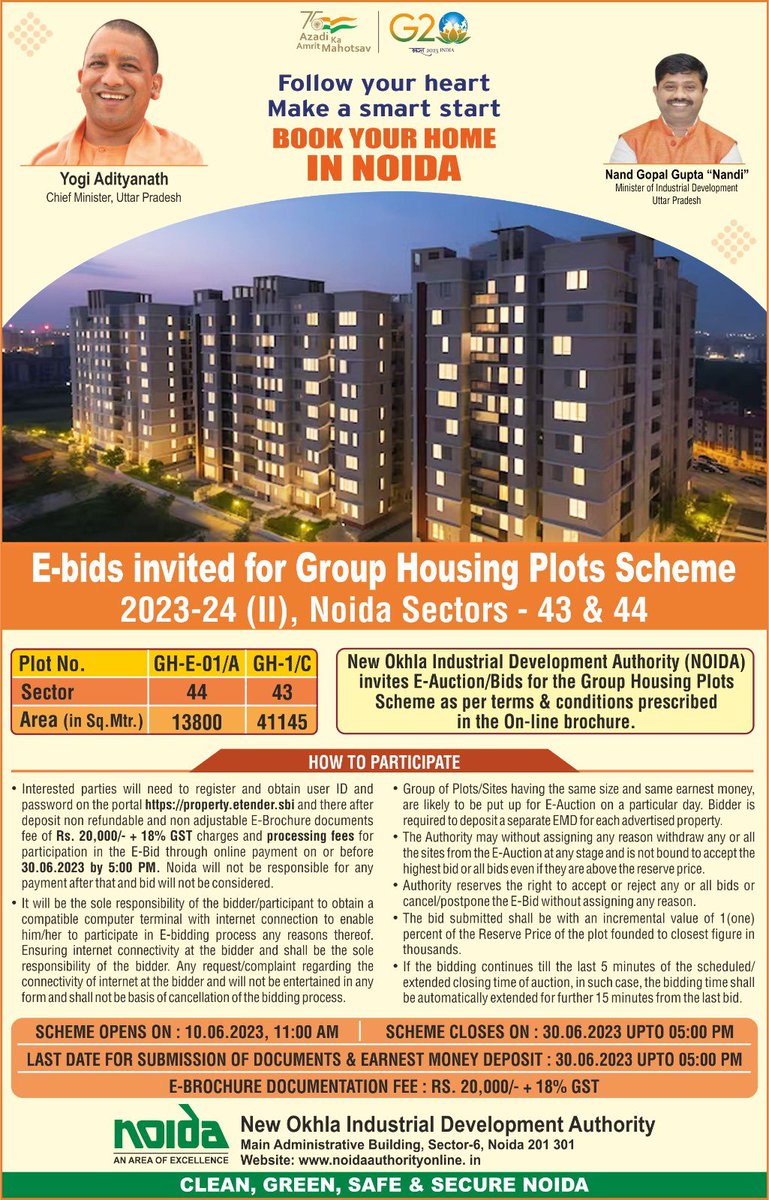 CeoNoida's tweet photo. Dream Location for Dream Home!

@noida_authority has launched much-awaited Group Housing Plots Scheme in Sec-43 &amp; 44 allotted through e-bids. 

Last date for registration is 30th June '23. Apply at: https://t.co/RXxrZxlojU https://t.co/OHCHp3f0sv