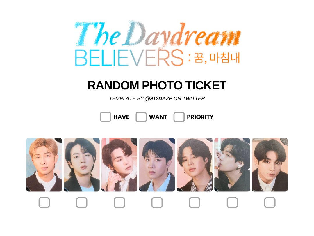 BTS THE DAYDREAM BELIEVERS PHOTOCARD WISHLIST TEMPLATE✨ ⭐️ WTT