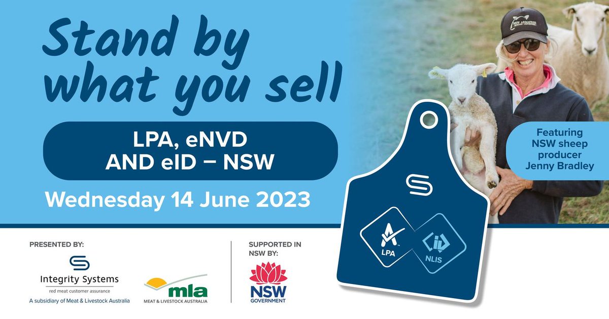 IntegritySysCo's tweet photo. Can you stand by what you sell? 

Join Integrity Systems and NSW DPI on Wednesday 14 June at 8pm AEST to hear the latest on eID, eNVD, the National Livestock Identification System and Livestock Production Assurance.

Register now at https://t.co/cdUBTZHLIM https://t.co/fKQsWJlBL2