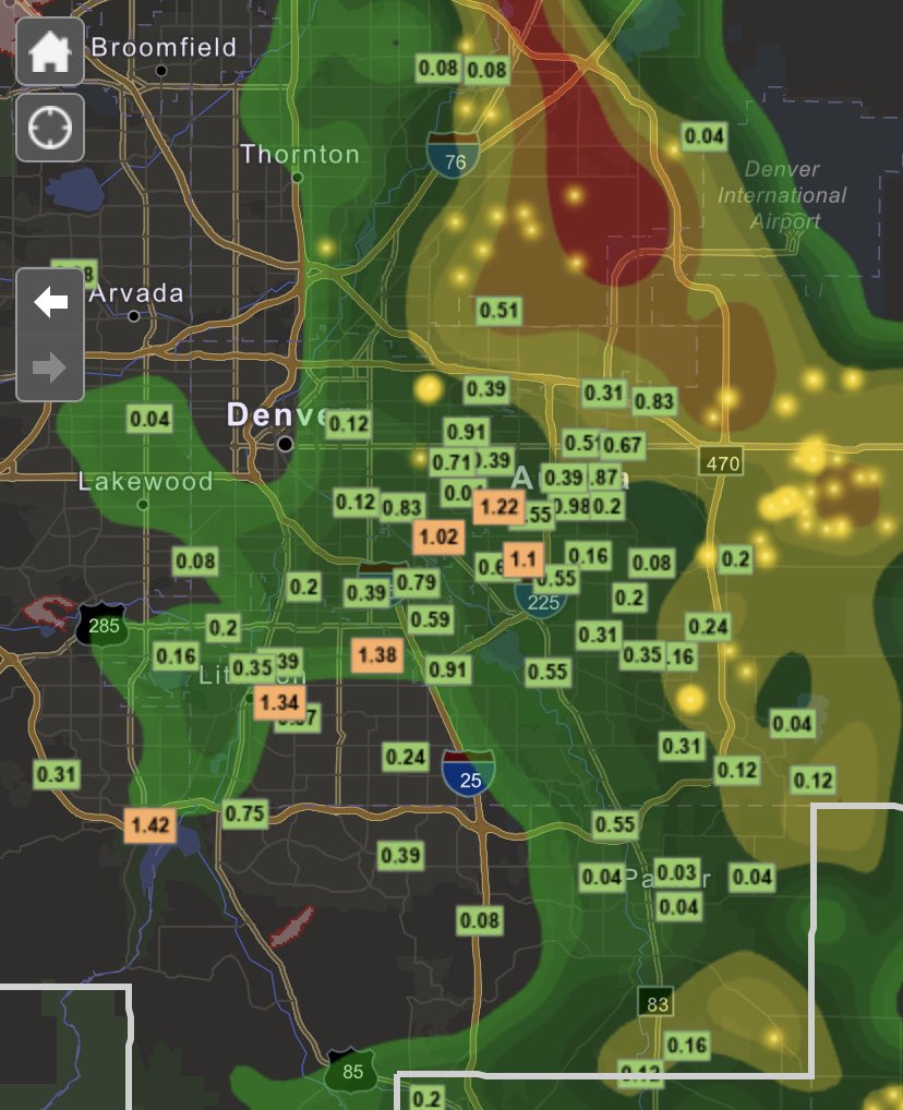 Lots of 1”+ rain reports, mostly over south/east sides of town. 

Turn around don’t drown- avoid driving in these areas tonight if possible please

#9wx #Cowx