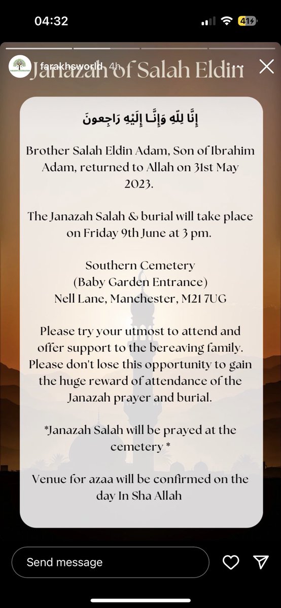 Please attend the burial of our beloved brother Salah ❤️