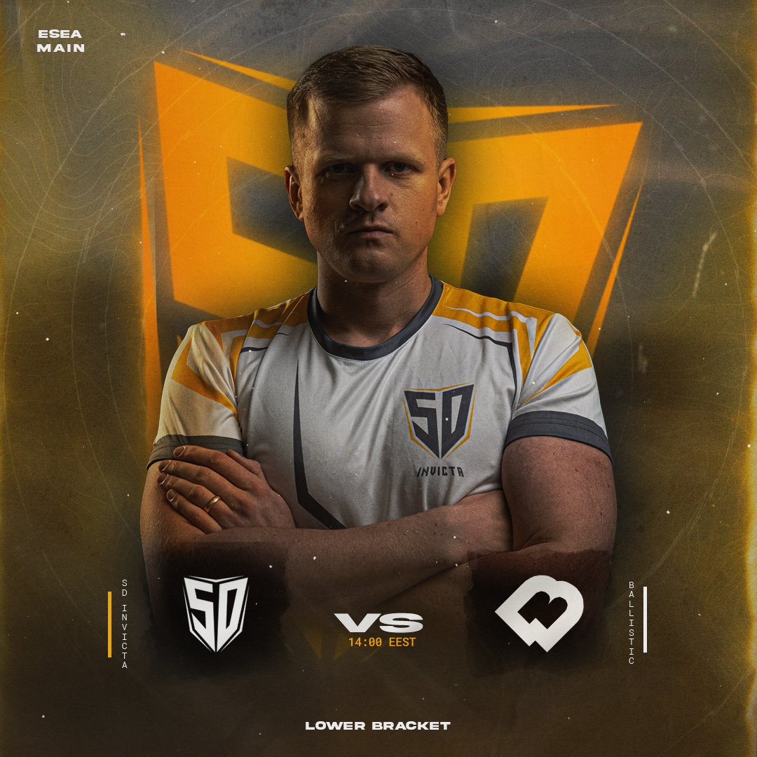 sdinvicta (@sdinvicta) on Twitter photo PLAYOFF DAY,
After advancing to the ADVANCED league, we continue our battles in the <a href="/ESEA/">ESEA League</a> MAIN PLAYOFFS LOWER BRACKETS. Today at 14:00 EEST we will go into battle against the #BALLISTIC team!
Let's go, guyssss!
#sdinvicta #csgo #match #esea PLAYOFF DAY,
After advancing to the ADVANCED league, we continue our battles in the <a href="/ESEA/">ESEA League</a> MAIN PLAYOFFS LOWER BRACKETS. Today at 14:00 EEST we will go into battle against the #BALLISTIC team!
Let's go, guyssss!
#sdinvicta #csgo #match #esea