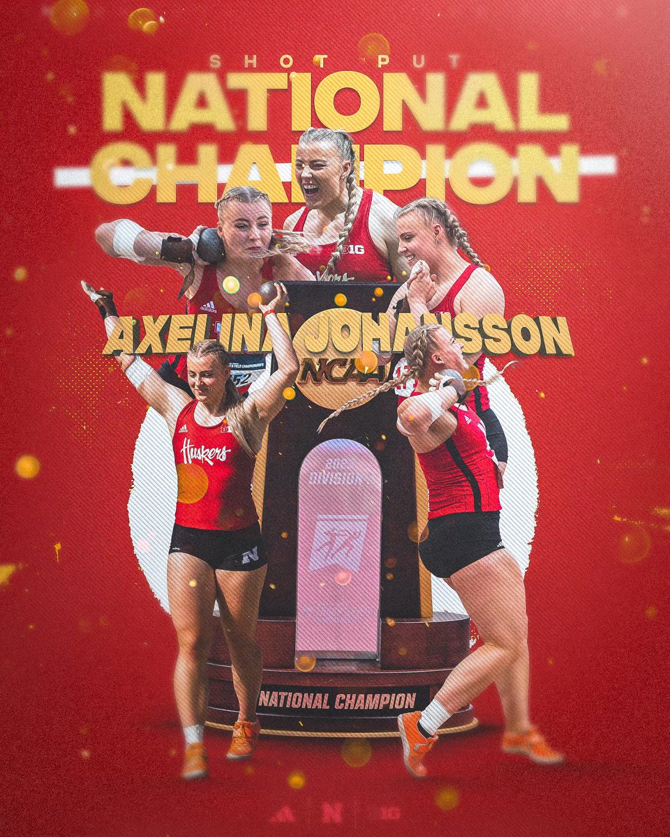 HuskerTFXC's tweet photo. Absolute domination. 

Axelina Johansson 🇸🇪 is the NCAA shot put NATIONAL CHAMPION! All 6 of her throws would have won the 🥇

Her final winning mark is 63-3 1/4 (19.28m)!

#GBR https://t.co/dscCULWl77