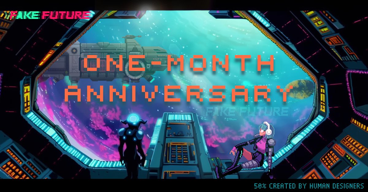 Fake__Future's tweet photo. #FakeFuture One-Month Anniversary 🎉

To commemorate this special milestone, we are giving away a gift to all survivors in-game. 🎁

But wait, there's more! Retweet this post and leave your wishes or suggestions for #FakeFuture. We will randomly select 5 lucky winners to receive 10* Time-Limited R&D Cards. 

Deadline: June 15th, 10:00 AM (UTC+8)

#FakeFuture #FF #pixelart #scifi #simgame #AI #Cyberoid