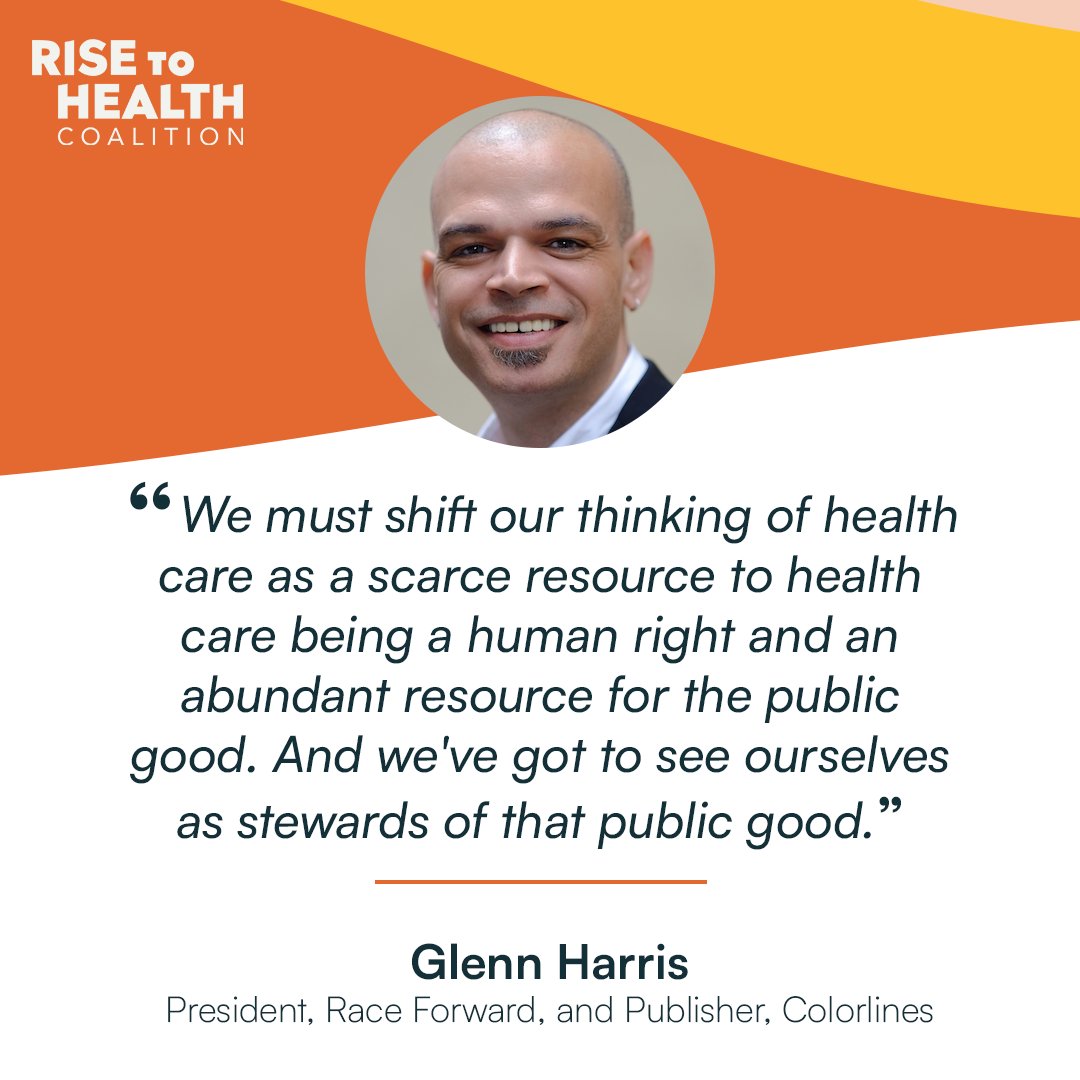 To achieve a transformed health care system, we must center communities of color at the core of our solution building. Alongside orgs like @RaceForward led by Glenn Harris, we will build a future where we all have the systems and resources for optimal health. #werisetohealth
