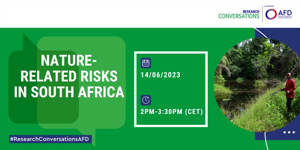 ⏰5 days to go before our #ConfAFD #ResearchConversationsAFD: How to better take into account the territorial aspect of #nature-related risks?   

Results of #research conducted in #SouthAfrica 🇿🇦

To register➡️ bit.ly/3oGdOoL