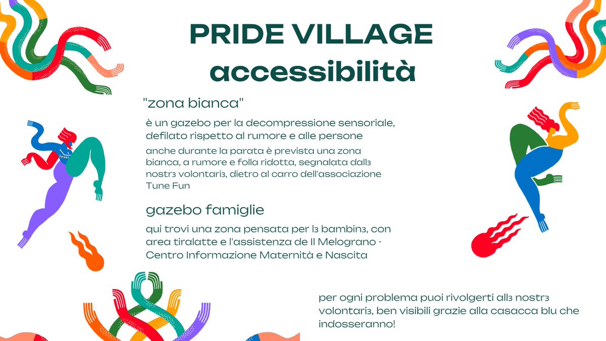 Abbiamo cercato di creare un Pride il più possibile accessibile per tuttɜ, per questo al Pride Village di #FVGPride troverete:

🎧 una zona bianca
👶 un gazebo famiglie
👨‍🦽 2 bagni accessibili
Durante la parata è prevista una zona bianca nel corteo dietro al carro di Tune Fun Fvg!