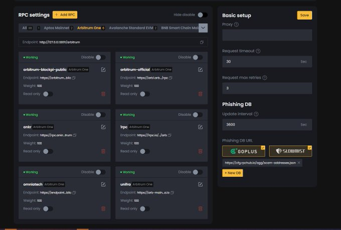 DioxygenX's tweet image. Use #chainlist to select different #arbitrum RPC URLs and provide them to rpchub.io. By allowing you to tailor your own configurations, RPCHub improves the #RPC service to be the most scalable, exclusive, stable, inexpensive, and high-performance.