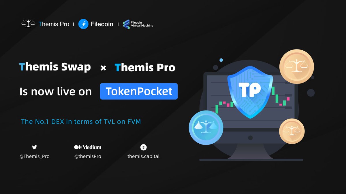 Themis_Pro's tweet photo. 🍻COOL 🆒
🥳Another Crypto Wallet Supports Themis Protocol.

🎊We are pleased to announce that the multi-chain wallet @TokenPocket_TP  now supports #ThemisPro &amp; #ThemisSwap 
⚖️You can directly access #Themis related Dapps from the TokenPocket's discovery page.
@Filecoin @fvmdev https://t.co/7piLjk8Kq1