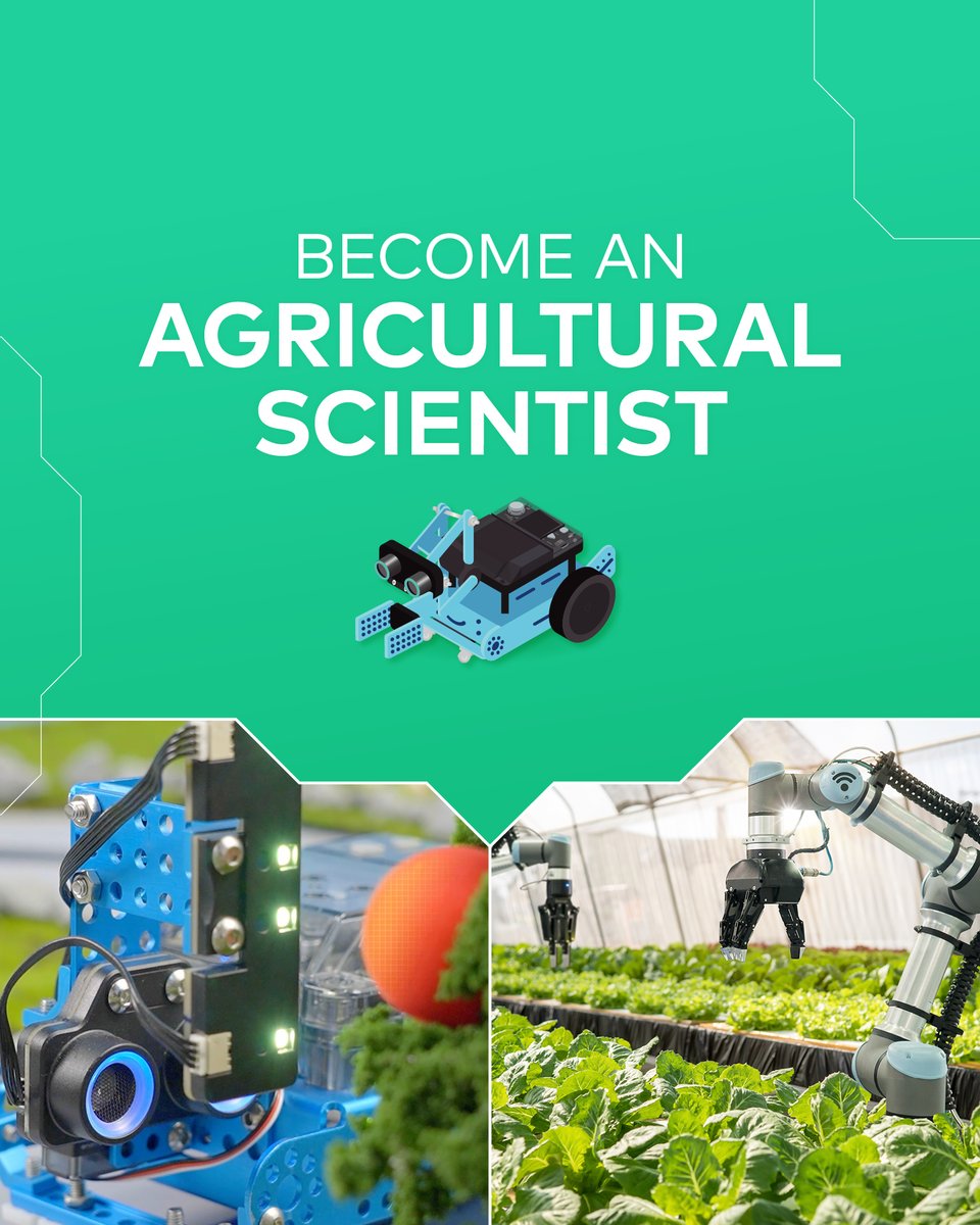 As an #AgriculturalScientist, you conduct vital research to improve farming techniques. #STEAM education will help drive innovation in this industry from an early age. Learn more about how Makeblock Education can benefit your classroom → 🔗 ow.ly/OWkC50OwhYK