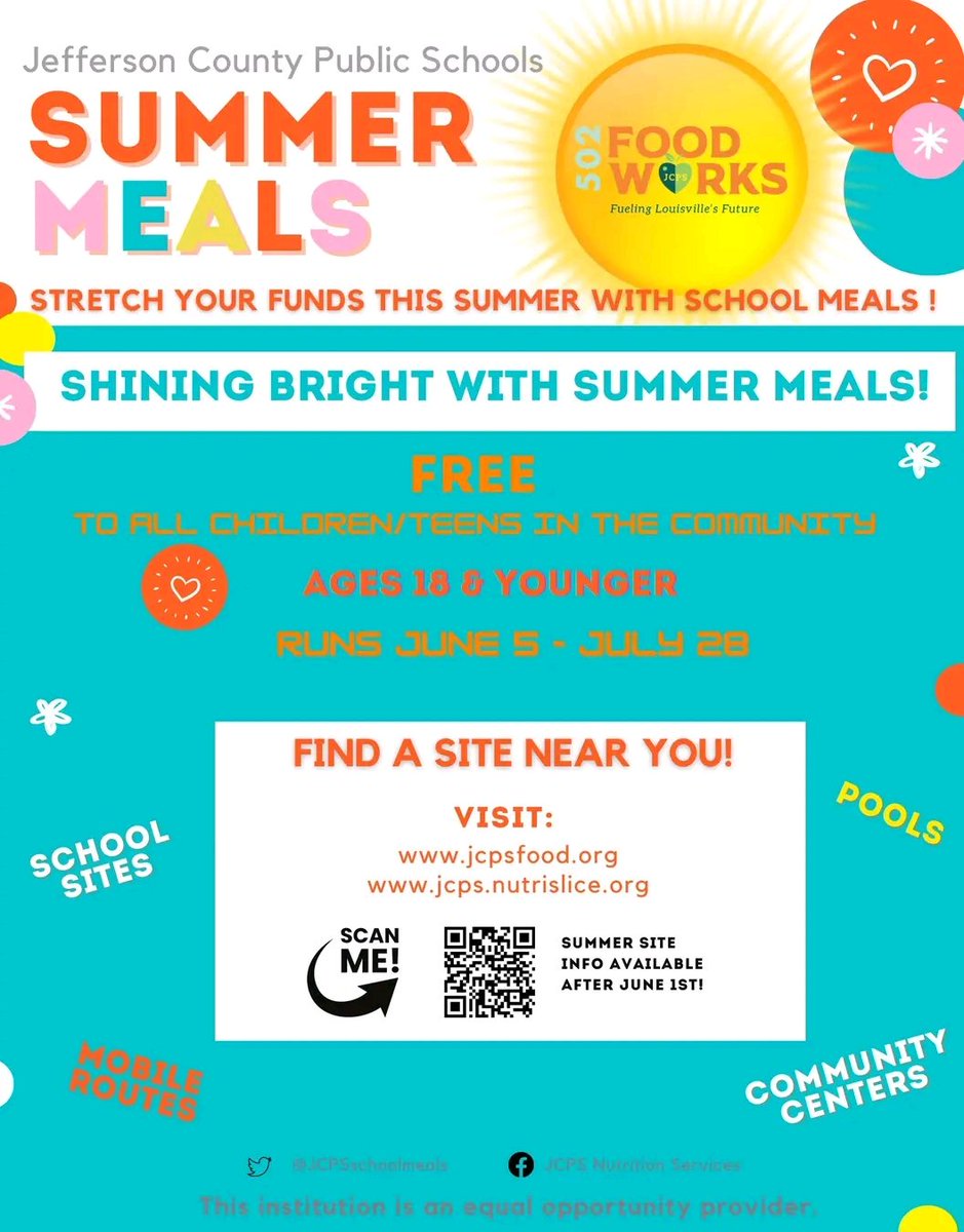 Meals this summer <a href="/JCPSKY/">JCPS</a> 18 &amp; Under eat free. Find a site near you! <a href="/JcpsOperations/">JCPS_Operations_Recruitment</a>