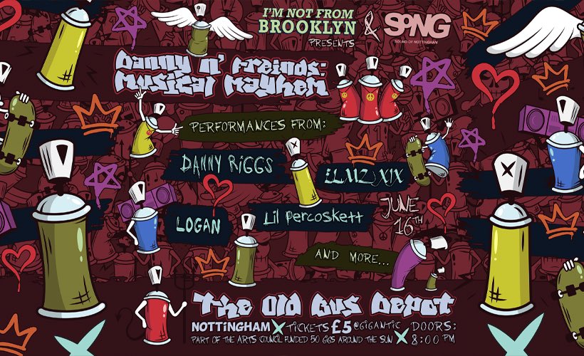 Imnotfromlondon's tweet photo. @DannyRiggsUK @LOGANDURAND99 @ElmzXix @JayaHadADream @neo1hannan @oforimegann @Gigantic Notts hip hop heads assemble!
Friday 16th June @ The Old Bus Depot
Β£5 adv/Β£7 otd
#hiphop #hiphopNotts #FridayFeeling #imnotfrombrooklyn #dannyandfriends #soundsofnottingham #leftlion #confetti #gigantictickets #nottinghamrocks @JayaHadADream @Gigantic @DannyRiggsUK @ElmzXix https://t.co/0vXoMyTJEG