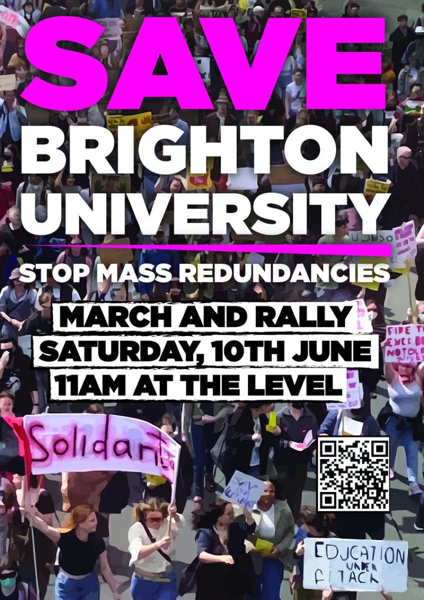Full solidarity with @BrightonUCU standing up to @uniofbrighton management’s savage threats of over 100 redundancies ✊

SOAS @ucu members will be joining tomorrow’s march and rally to say loud and clear: #SaveBrightonUni and #NoRedundancies!

#ucuRISING #OneOfUsAllOfUs