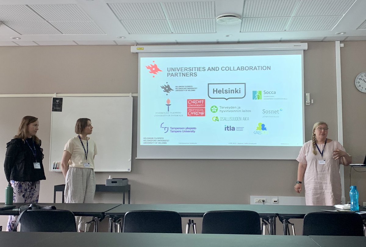 PI @maijajappinen, @AaltioElina & @nanne_i presenting Helsinki Practice Research Centre’s Taitava/Skillful project. Taitava investigates and develops communication skills in child and family social work and involves multiple practice and research stakeholders.
#icpr2023aalborg https://t.co/xv2sgg0bXo
