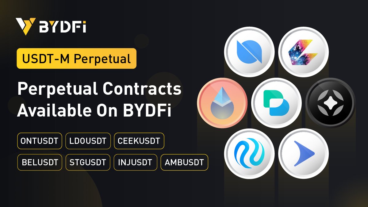 #BYDFi Perpetual Contracts zone  launch the following trading pairs on June 09:

$ONT @OntologyNetwork 
$LDO @LidoFinance
$CEEK  @CEEK
$BEL @BellaProtocol
$STG @StargateFinance
$INJ  @Injective_
$AMB @airdao_io

Trade it now: bydfi.com/en-US/trade/pe…