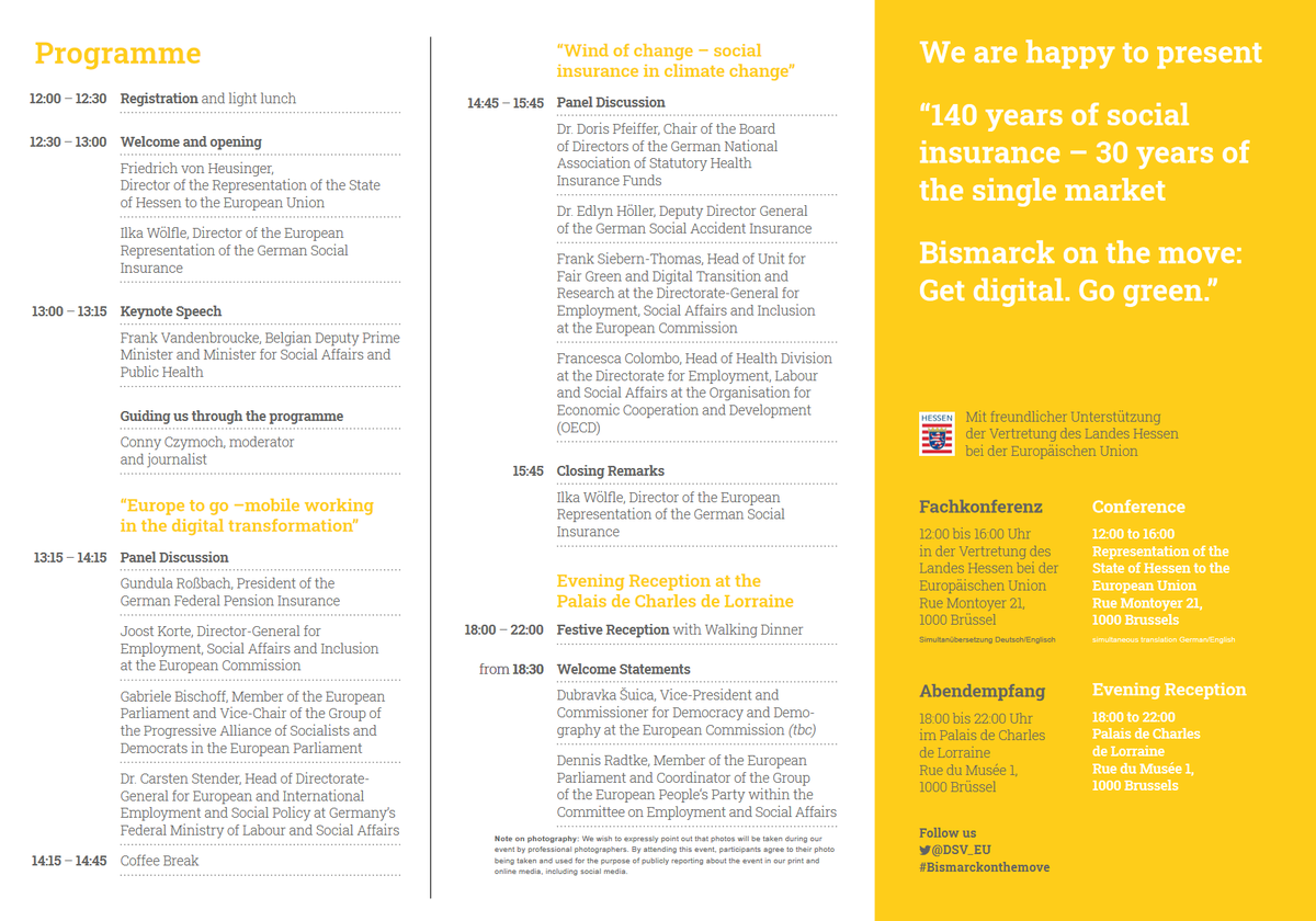 DSV_EU's tweet photo. 🥁Registration for our event “#Bismarckonthemove Get digital, Go green”! 2 panel discussions about #digitalisation and #climatechange in the EU and the impact on social security systems
📌 27 June, 12-16 h 
📌 from 18 h evening recep­tion
📌Registration: https://t.co/4dSkIpORIs https://t.co/4eEMgbd3Y5