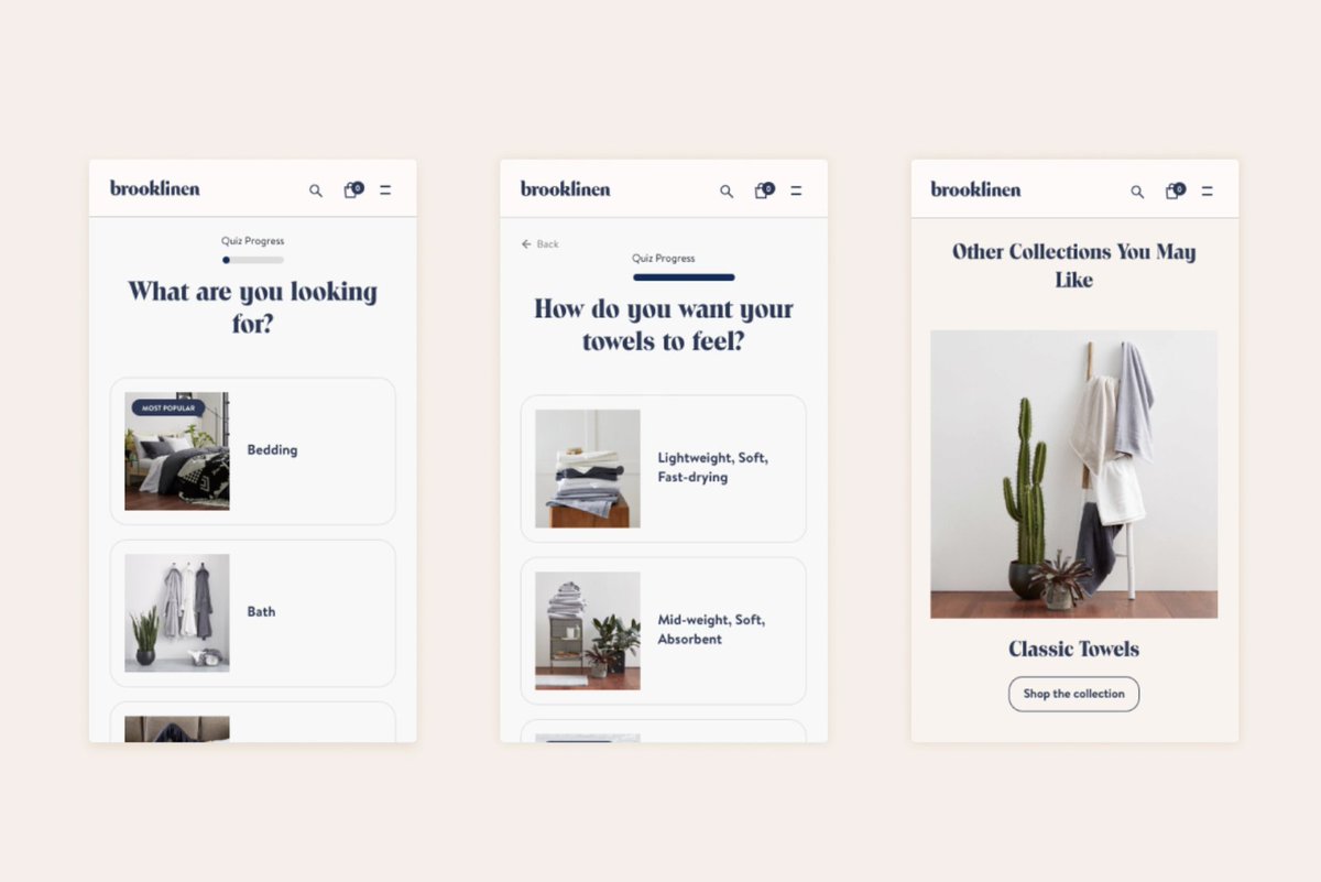 Comfort is just a few clicks away! 

<a href="/brooklinen/">Brooklinen</a> uses their website &amp; product quiz to help customers find the right product(s) for their home 🏠

For more, visit 👉 barrelny.com/dtc-patterns.