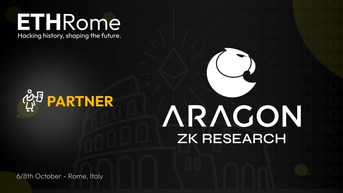 ETHRome's tweet photo. 🏛 Welcoming @aragon_zk as our community partner!

Aragon ZK Research is a @AragonProject guild focused on high scalability and privacy-preserving voting systems for DAOs 🔥

1/8 🧵 https://t.co/dxl0KiBDXN