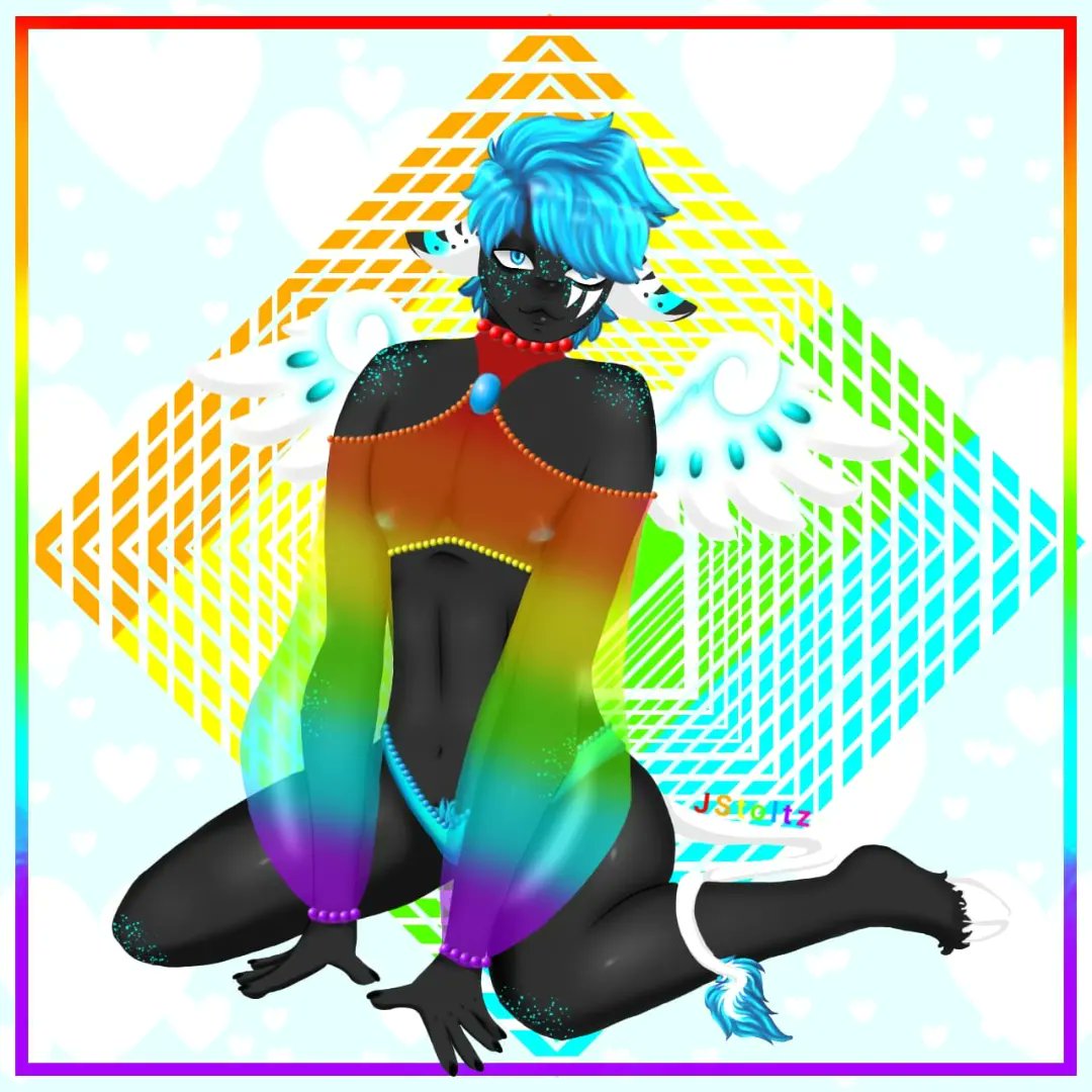 FluffyStoltz's tweet photo. RE-DESIGN for a very old oc I made I absolutely love it and happy pride month!!!

#furryfandom #pride #Redesign https://t.co/58LrhrL0FP