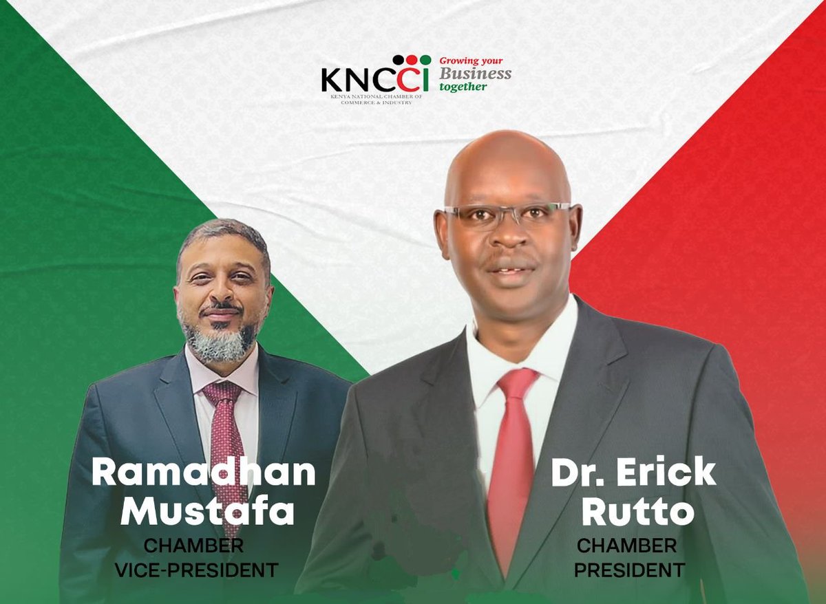 AnneWaiguru's tweet photo. Congratulations Dr. Erick Rutto on your election as the President of Kenya National Chamber of Commerce & Industry, and Mr. Ramadhan Mustafa as the Vice President. 

My best wishes on your new mandate as you work towards fulfilling your pledge of creating an all inclusive Chamber that will champion for MSMEs development and growth. Godspeed!

@Trade_Kenya @Cooperatives_KE @KenyaGovernors