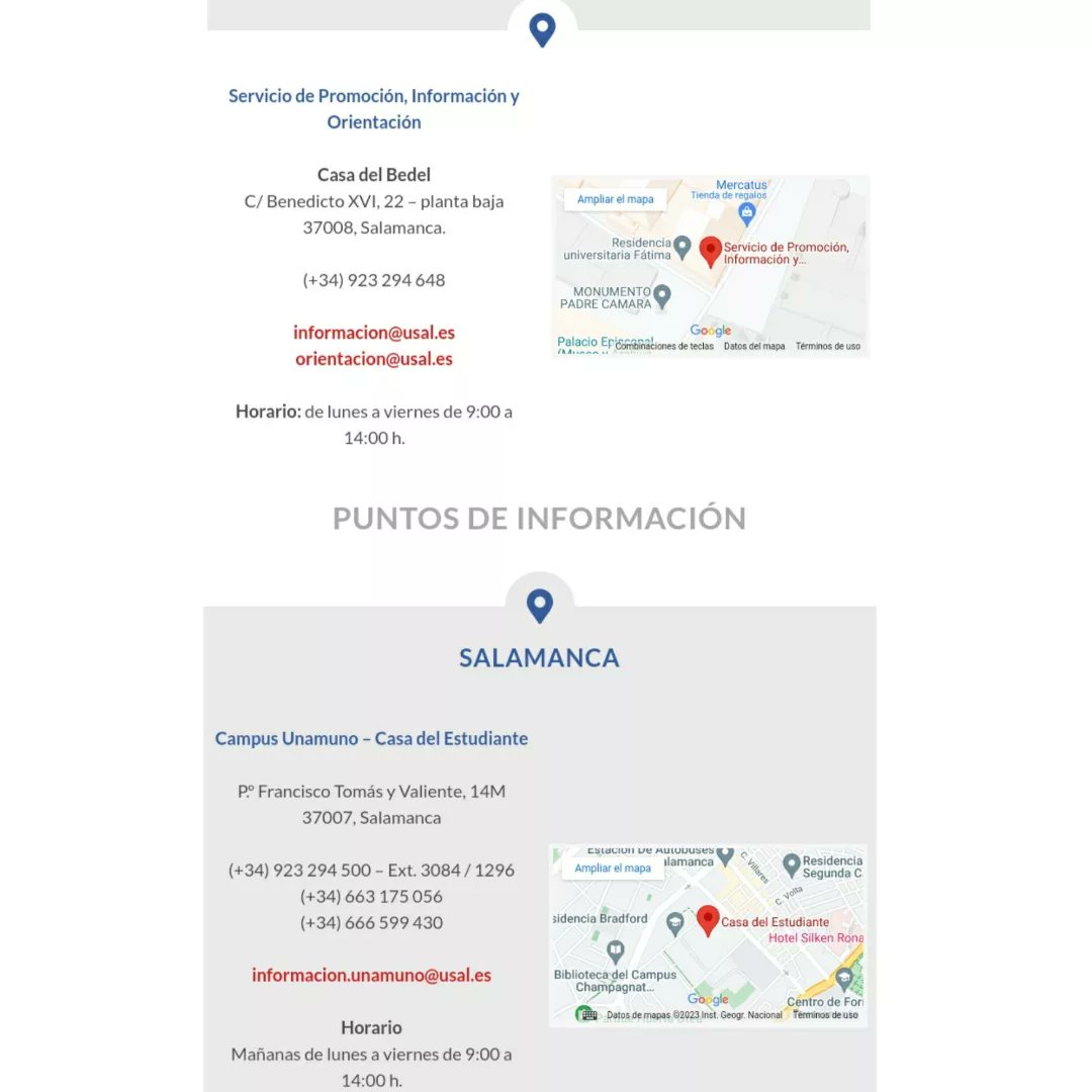 SpioUsal's tweet photo. Contacta con el Servicio de Promoción, Información y Orientación para resolver tus dudas sobre preinscripción en la Universidad de Salamanca @usal

👉 https://t.co/yQ5dwuYD8p
☎️ 923 294648
📫 informacion@usal.es https://t.co/7pw5Qa5dQj