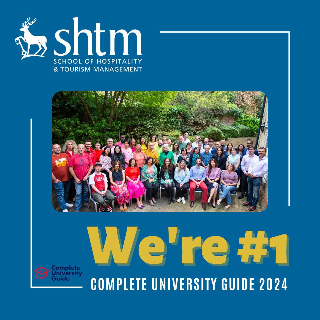 Whoop 🙌  

We are now ranked 1st in the Complete University Guide Subject League Table 2024 for Tourism, Transport, Travel & Heritage Studies. #wonderfulshtm