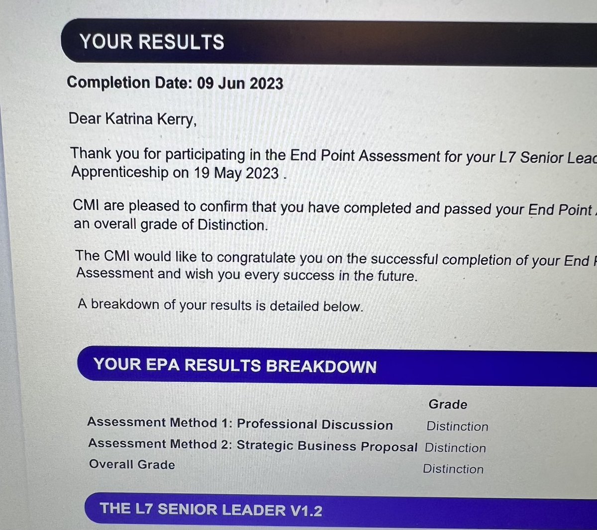 Great news this morning. Level 7 CMI apprenticeship passed with Distinction in all areas 🎉 thank you <a href="/rahmaduk/">Riz Ahmad CMgr FCMI</a> and <a href="/ttct_ceo/">Chief Executive Officer</a> for all of your support. <a href="/TheNCE_/">National College of Education</a> #OurNCEJourney