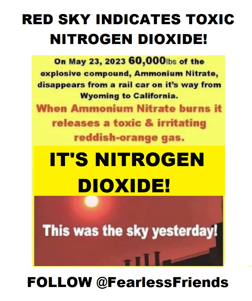 When #AmmoniumNitrate burns, massive amounts of highly toxic #NitrogenDioxide gas & #ammonia gas is released.👇

#NitrogenDioxide (NO₂) a red, foul-smelling gas, is extremely irritating to humans and animals.👇
