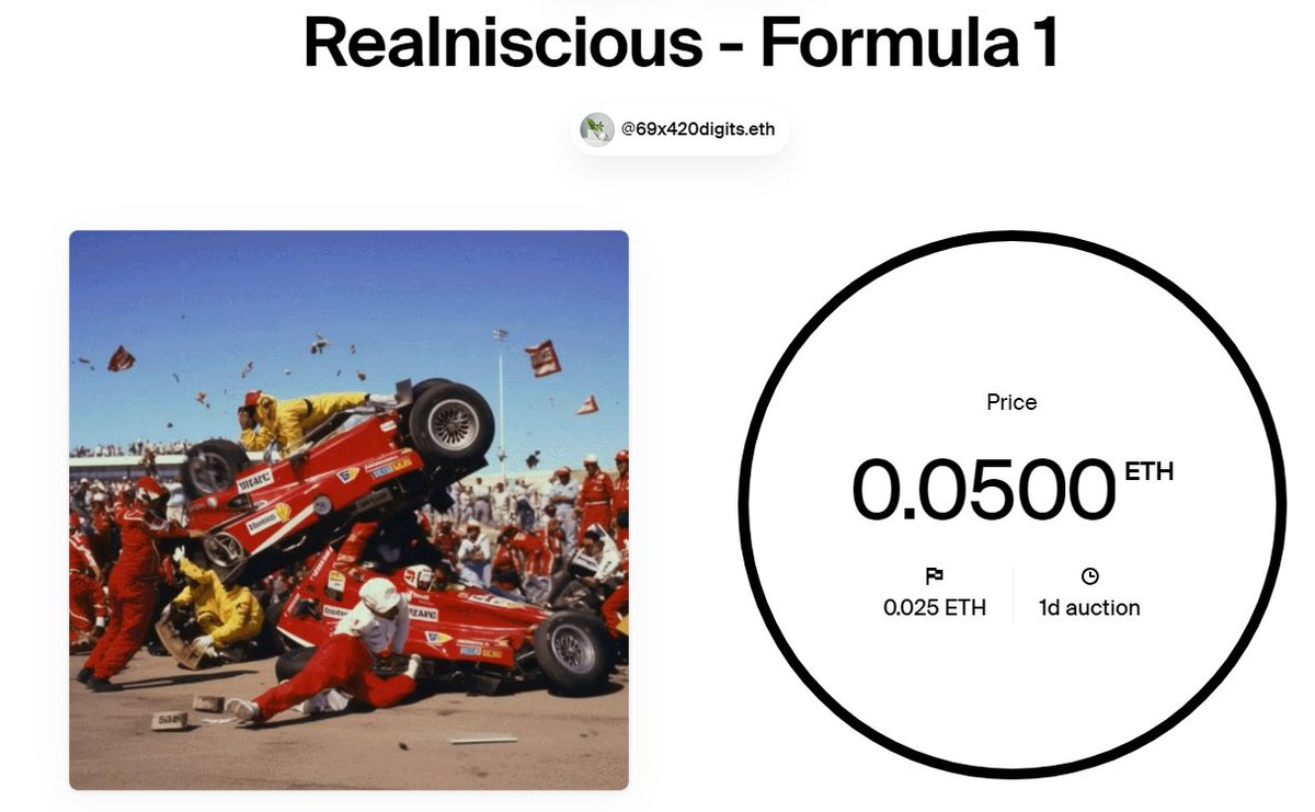 Its's time to try something new. 

Rebate Dutch Auction on  @foundation!

Realniscious - Formula 1 Drop.

#F1 #FormulaOne #AI #syntheticphotography