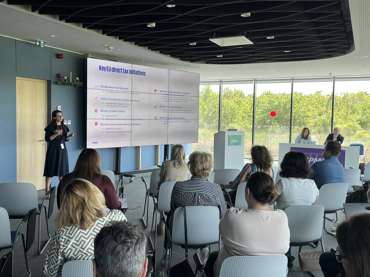 KPMGRomania's tweet image. Conference on EU Tax initiatives focusing on Pillar Two and Public Country by Country Reporting requirements at KPMG premises. 
#kpmg #clearchoice #taxreimagined