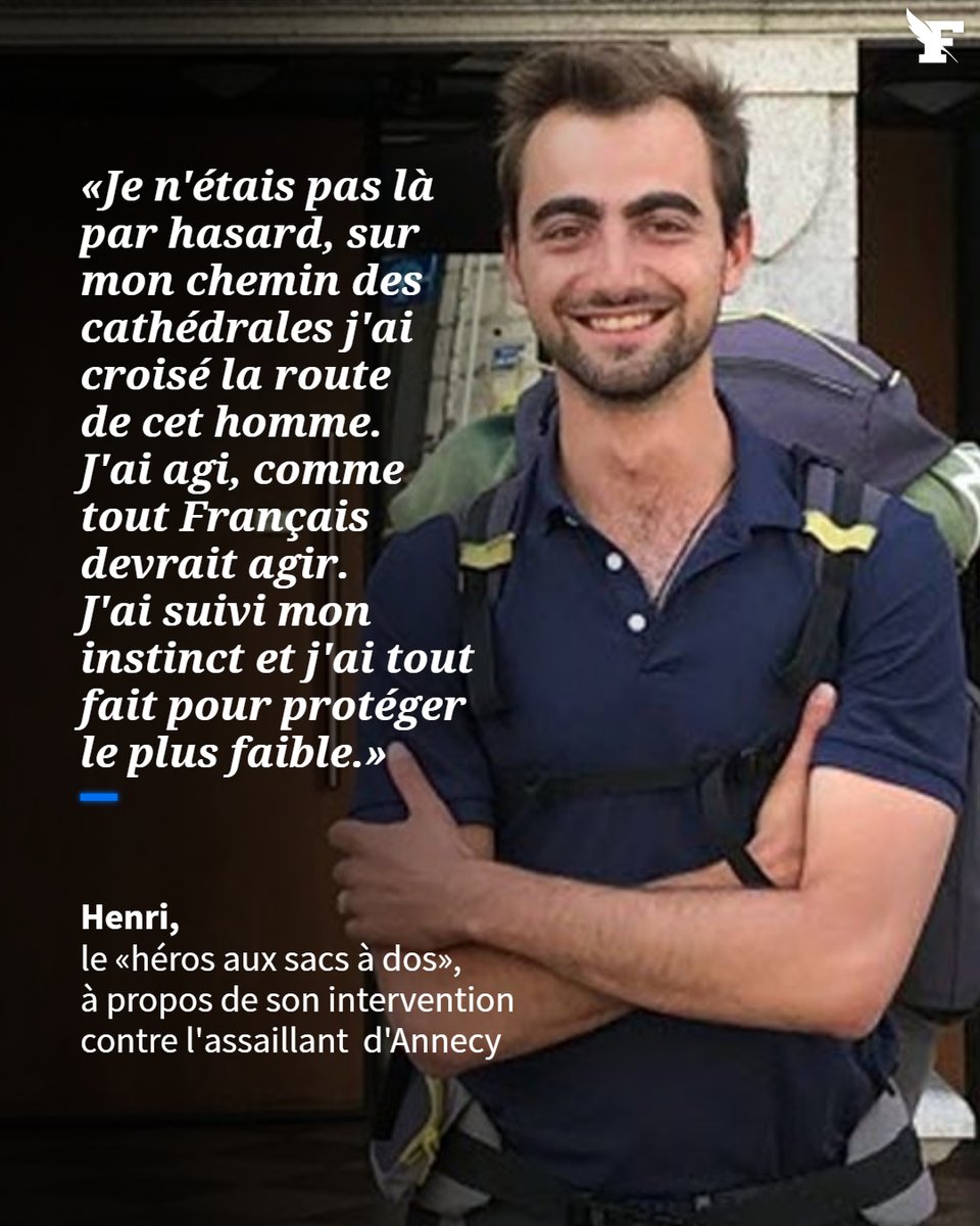 Invité sur Cnews, Henri, 24 ans, surnommé le «héros aux sacs à dos», dit avoir «croisé le sentier du sang» et «avoir été poussé à agir», sans mentionner directement une influence divine. → bit.ly/3p2R2Ye