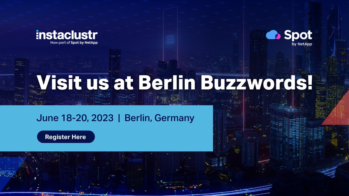 Instaclustr's tweet image. Are you attending @berlinbuzzwords?

Make sure to stop by the Instaclustr booth where we will be showing off the Instaclustr Managed Platform and handing out some free swag!

Register here ➡️  2023.berlinbuzzwords.de

#SpotByNetApp #Instaclustr #bbuzz