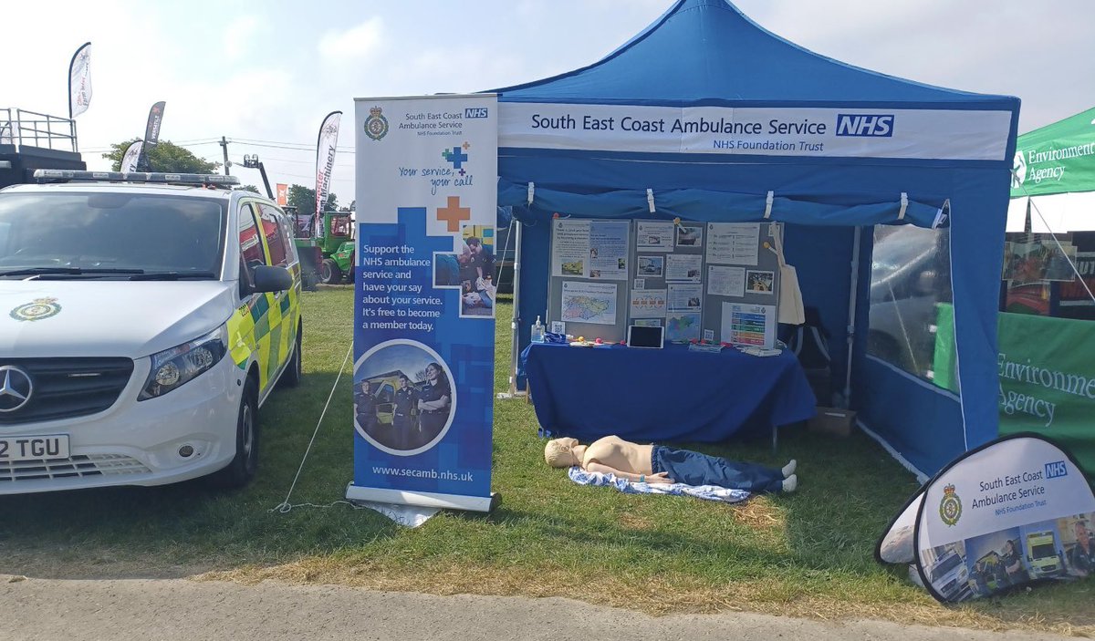 MrsThing1's tweet photo. Come say hi to the South East Coast Ambulance Service NHS Foundation Trust at the South of England show, they are there all weekend. I am here today and Sunday ☺️ we have an ambulance, a resus doll to test your CPR, come give it a go! https://t.co/DdcnHPpwKG