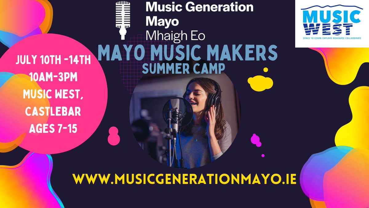 MusicGeneration Mayo (@musicgenmayo) on Twitter photo Mayo Music Makers is the Music Generation Mayo Summer Camp happening at <a href="/MusicWest_Mayo/">🎶Music West🎶</a> in Castlebar from July 10-14, 10am-3pm, €110. Registrations are closing soon. With 7 professional musician educators on hand, it promises to be a fantastic week of fun and music! Mayo Music Makers is the Music Generation Mayo Summer Camp happening at <a href="/MusicWest_Mayo/">🎶Music West🎶</a> in Castlebar from July 10-14, 10am-3pm, €110. Registrations are closing soon. With 7 professional musician educators on hand, it promises to be a fantastic week of fun and music!