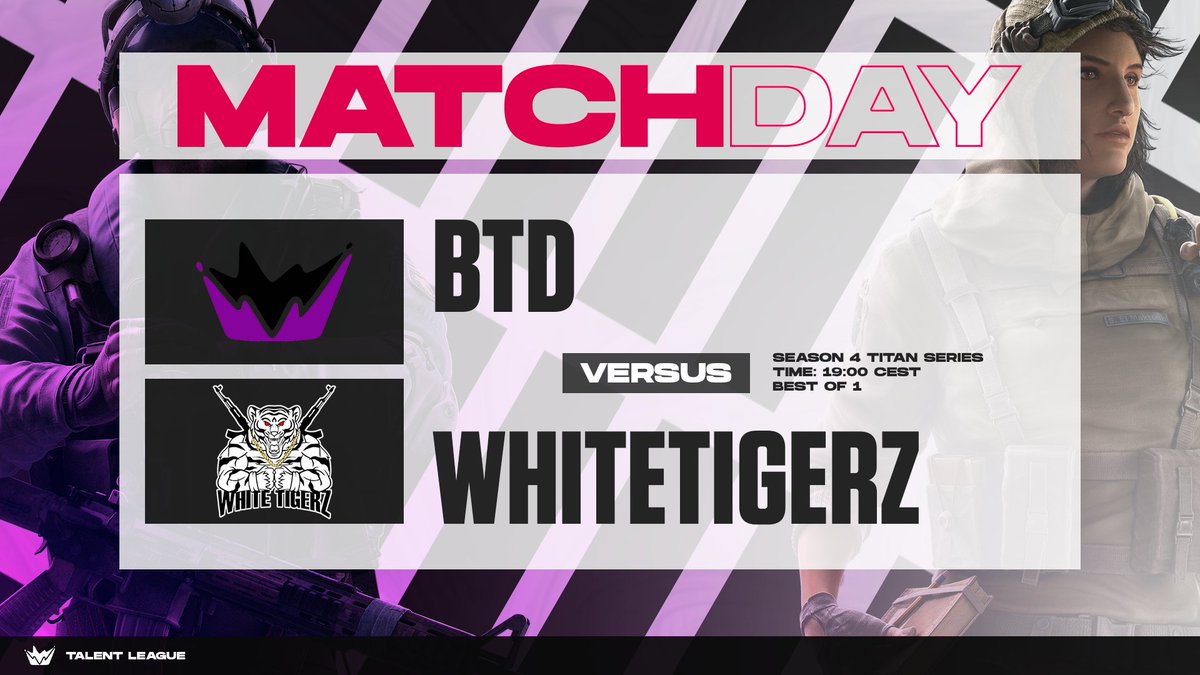 Talent League R6 (@talentrainbow6) on Twitter photo Titan Series | Group A - Game 6
⚔️ <a href="/whitetigerzGG/">WhiteTigerZ</a> vs BTD
We back with more Titan Series!!
📹Host: @VelocityCasts
📝Analyst: <a href="/Pooble_/">Pooble 🧐</a> & <a href="/PuffoBob/">PuffoBob</a>
🎙️Caster: <a href="/ReaperanceR6/">Reaperance🔜 Köln 🇩🇪 gamescom '25</a> & <a href="/G00RA1/">Gooral | ❤️🇺🇦🇦🇲🇵🇸🙏🏻 | .00223</a>
👀Observer: @OgonR6
📺Production:<a href="/NanosTilen/">Tilen 'Nanos' Šmid</a>
🔴twitch.tv/talentleaguer6
⏲️19:00 CEST Titan Series | Group A - Game 6
⚔️ <a href="/whitetigerzGG/">WhiteTigerZ</a> vs BTD
We back with more Titan Series!!
📹Host: @VelocityCasts
📝Analyst: <a href="/Pooble_/">Pooble 🧐</a> & <a href="/PuffoBob/">PuffoBob</a>
🎙️Caster: <a href="/ReaperanceR6/">Reaperance🔜 Köln 🇩🇪 gamescom '25</a> & <a href="/G00RA1/">Gooral | ❤️🇺🇦🇦🇲🇵🇸🙏🏻 | .00223</a>
👀Observer: @OgonR6
📺Production:<a href="/NanosTilen/">Tilen 'Nanos' Šmid</a>
🔴twitch.tv/talentleaguer6
⏲️19:00 CEST