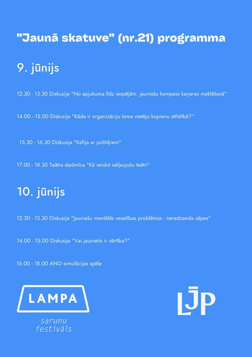 Jau tūlīt atklājam divu dienu programmu <a href="/FestivalsLAMPA/">Sarunu festivāls LAMPA</a> 🙌

Uzkāpiet Riekstu kalnā uz 21. skatuvi!