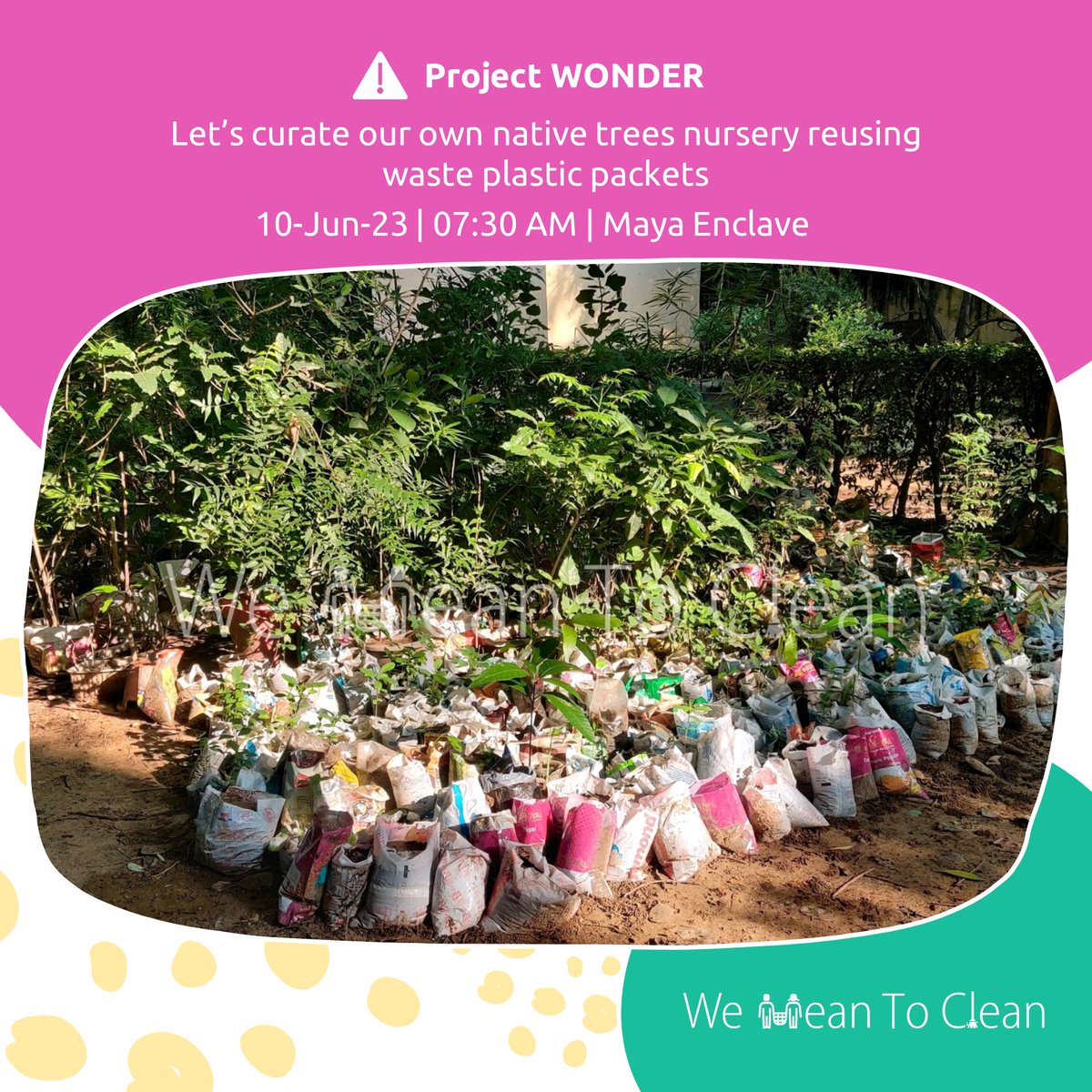 #ProjectWONDER
We're reusing waste plastic packets to create a native trees nursery
Join us!
Visit meetup.com/we-mean-to-cle…

#WeMeanToClean #CleanDelhi #SwachhBharat #MyCleanIndia #AirPollution #DelhiPollution #DelhiAirPollution #Reuse #WasteManagement #ClimateActionNow