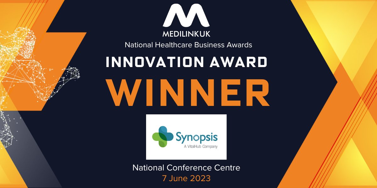 Synopsis (@synopsis_health) on Twitter photo We're delighted to share that we won the #Innovation Award at the prestigious Medilink UK #Healthcare #Business Awards 2023!
The awards celebrate the outstanding business achievements & #innovative breakthroughs made across the life sciences & #healthtech sectors
<a href="/VitalHubUK/">VitalHub UK</a> We're delighted to share that we won the #Innovation Award at the prestigious Medilink UK #Healthcare #Business Awards 2023!
The awards celebrate the outstanding business achievements & #innovative breakthroughs made across the life sciences & #healthtech sectors
<a href="/VitalHubUK/">VitalHub UK</a>