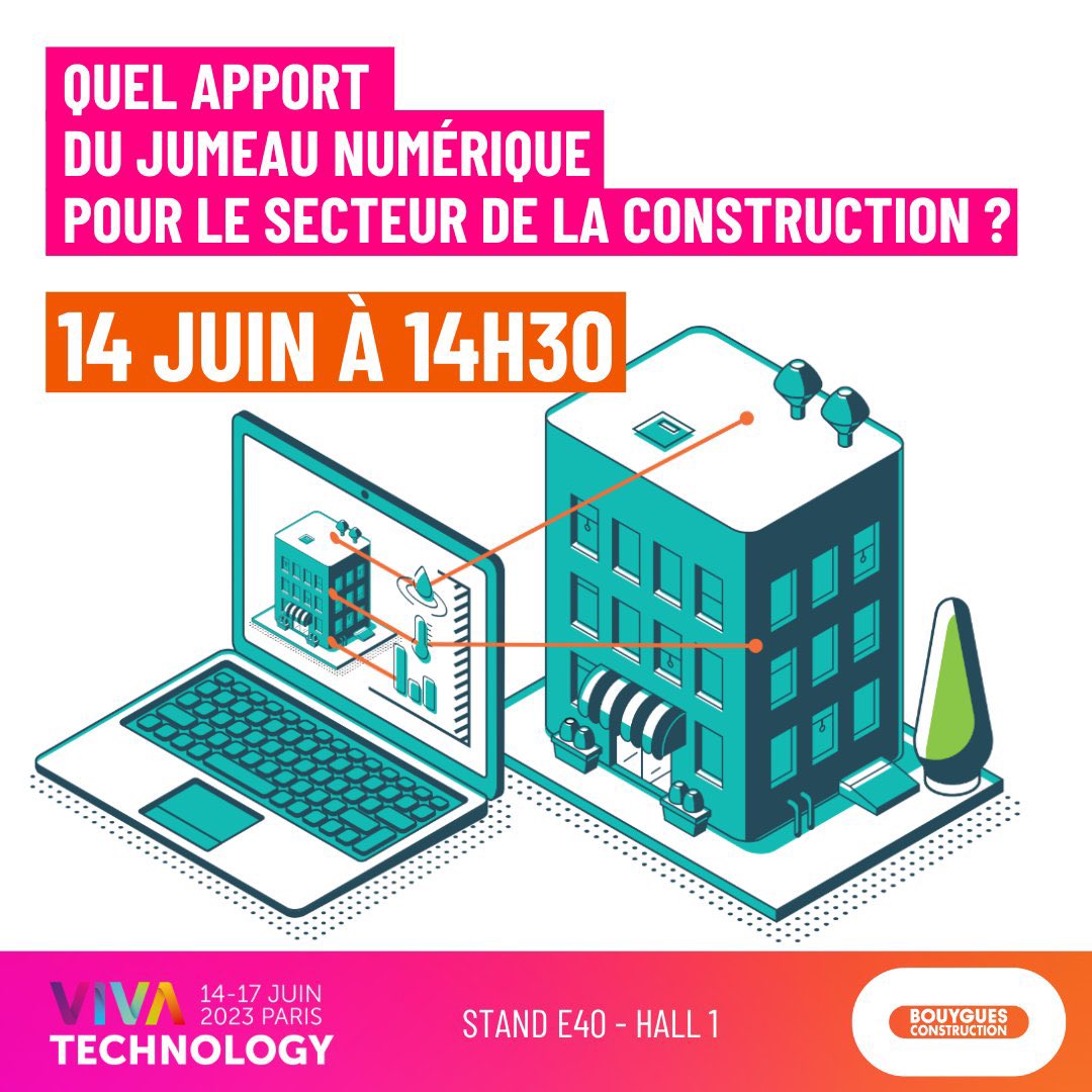 #VivaTech La construction d'une société bas carbone s'accompagne d'un autre mouvement de fond: l'industrialisation et la digitalisation de nos modes constructifs.
RDV le 14 juin, 14h30 sur le stand du <a href="/GroupeBouygues/">Groupe Bouygues</a> pour découvrir les initiatives de <a href="/Bouygues_Immo/">Bouygues Immobilier</a>