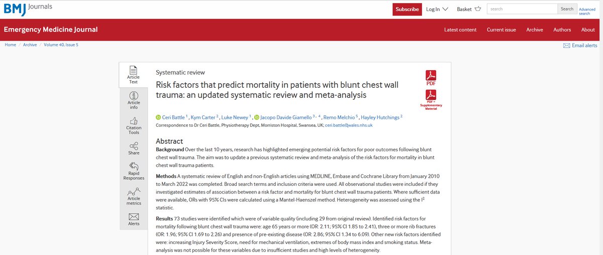 We don’t just do trials – check out our contribution by @kymcarter23 and Prof Hayley Hutchings to a systematic literature review on #bluntchesttrauma with @ceribattle. Watch this space for updates…

bit.ly/3oYdjXa 

#published #systematicreview