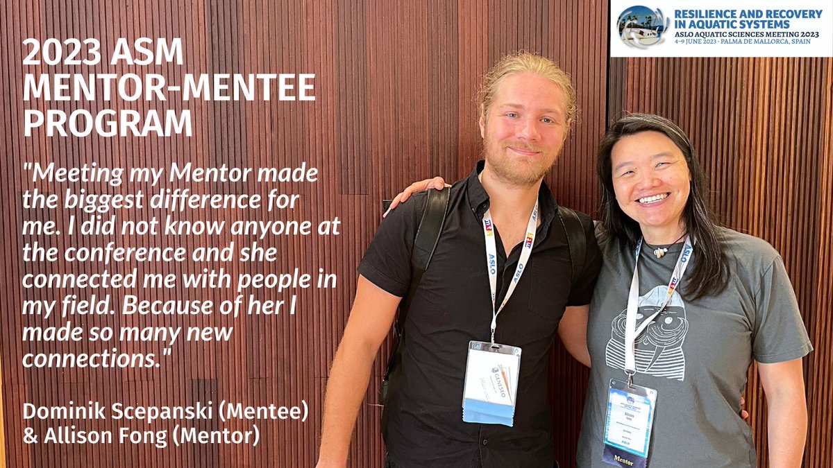 🙌 The #ASLO meeting mentor program matches students and early career scientists with an experienced scientist who can help them navigate the meeting, network with colleagues, and can provide them with scientific and career advice. 🙏 to all #ASLO23 Mentors & Mentees!