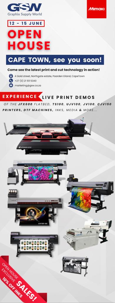 GraphixSupWorld's tweet image. You&apos;re invited to the Cape Town Graphix Supply World&apos;s open house from 12 - 15 June 2023. This is your opportunity to see some of the most innovative products and printers from #Mimaki, #Kongsberg, #EFI, #DTM and more in action.