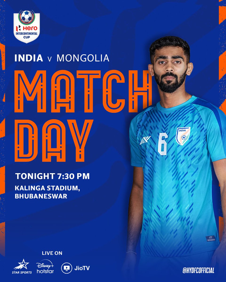 🇮🇳 It's Matchday!

😍 The #BlueTigers kick-off our #HeroIntercontinentalCup campaign in Bhubaneswar today 🆚️ Mongolia.

⚽️ KO- 7️⃣:3️⃣0️⃣pm IST

What is your plan to #BackTheBlue?

#INDMNG #IndianFootball #WeAreHFC #మనహైదరాబాద్ #HyderabadFC 💛🖤
